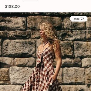 Free People Strapless Plaid Dress in Brown and White